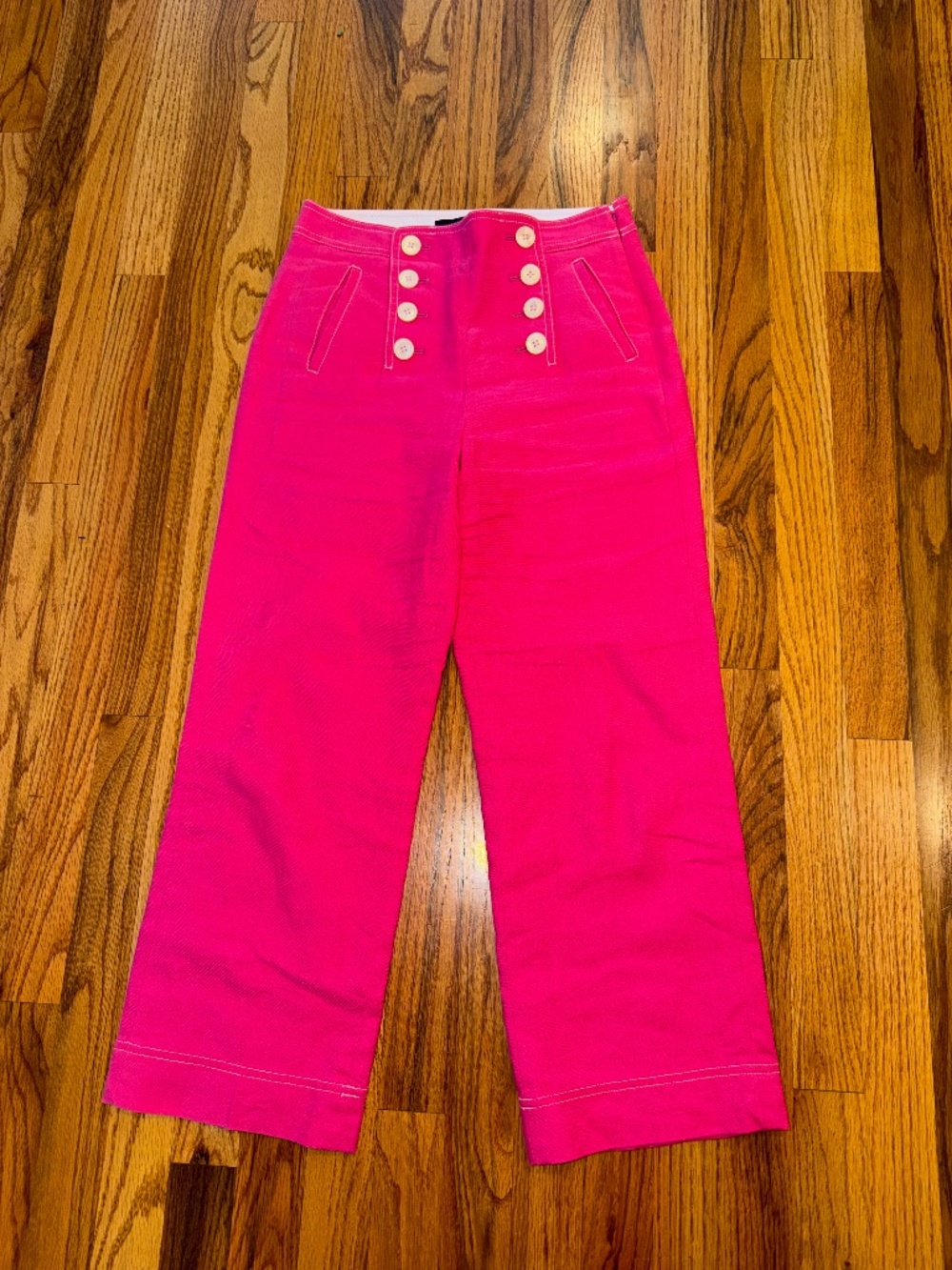 J.Crew Sailor Peyton Linen PinkCropped Pants Preppy Coastal Nautical